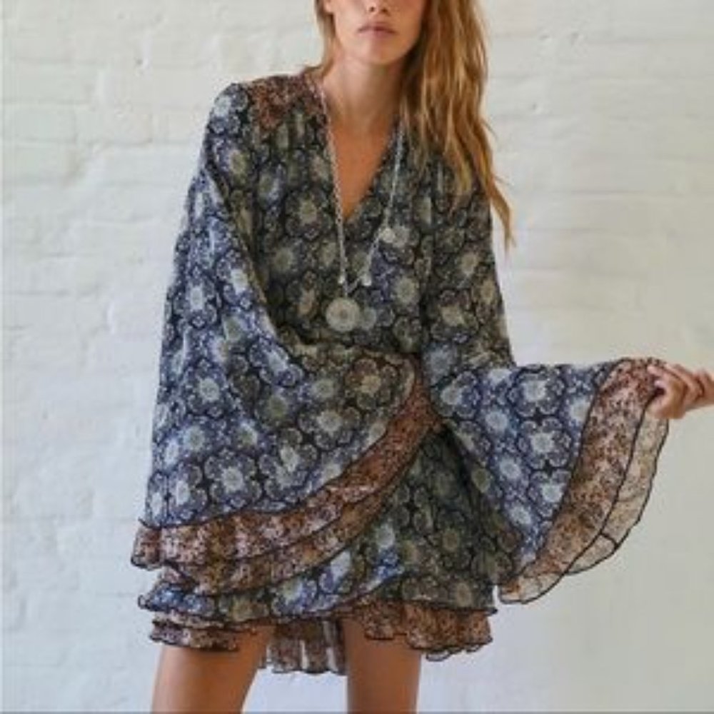 EUC Free People Boho Gabi Flowy Printed Tunic Dress Size XS